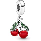 Ouroyea Asymmetrical Cherry Fruit Dangle Charm 925 Sterling Silver Pendant,Jewelry Beads Gifts for Women Bracelet&Necklace 104