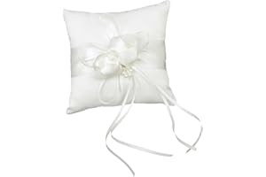 Wedding Ring Pillow, Ring Bearer Pillow, Lovely Ivory Bud Flower Cushion for Wedding Party Anniversary Ceromony