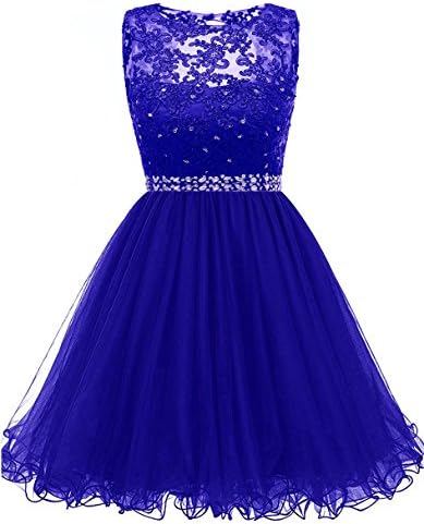 Himoda Women's Lace Beaded Sequined Appliques Cocktail Prom Gowns Short