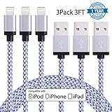 Lightning Cable, EverDigi iPhone Charger 3Pack 3FT Nylon Braided 8pin iPhone Charging Cord Compatible with iPhone 7 7+ 6s 6s plus 6+6 5s 5c 5 iPad Mini iPad Air iPad 5 iPod iOS10(White)