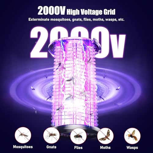 Geephiee Bug Zapper Outdoor Indoor with LED Light, Rechargeable Mosquito Zapper with 2000mAh Battery, 2000V Electric Fly Zapper for Home Patio Backyard Garden (Matte Black)