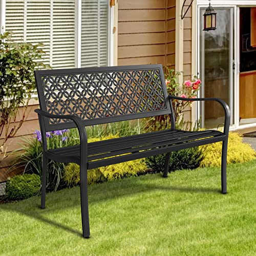 Grand Patio Outdoor Bench Garden Bench with Armrests Steel Metal Bench