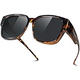 Meeloog Polarized Fit Over Glasses Sunglasses for Women, Square Wrap Around Lightweight Shades for Driving Riding MST0099