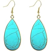 Natural Crystal Healing Stone Earrings Gold Plated Statement Teardrop Dangle Earrings for Women