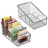 mDesign Plastic Food Packet Organizer Bin Caddy - Storage Station for Kitchen, Pantry, Cabinet, Countertop - Holds Spice Pouches, Dressing Mixes, Hot Chocolate, Tea, Sugar Packets, 2 Pack - Smoke Gray
