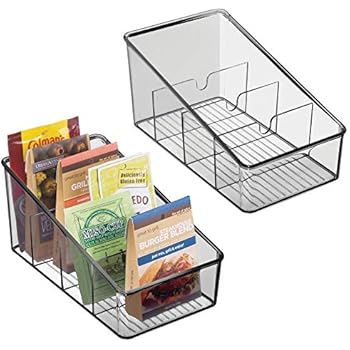 mDesign Plastic Food Packet Organizer Bin Caddy - Storage Station for Kitchen, Pantry, Cabinet, Countertop - Holds Spice Pouches, Dressing Mixes, Hot Chocolate, Tea, Sugar Packets, 2 Pack - Smoke Gray