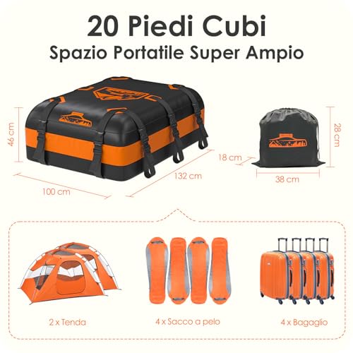 Rymopuey 20Cu.Ft/566L Car Roof Box, Waterproof 1000D Orange, Car Roof Box with Non-Slip Mat and 10 Straps, Car Roof Box for Cars with/without Luggage Rack