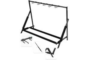 Stage Rocker Multi Guitar Stand, Foldable 5 Holder Rack with Adjustable Height & Width, Easy Assembly & Storage, Reliable Soft Foam Padding to Protect Acoustic or Electric Guitars & Basses, Black.