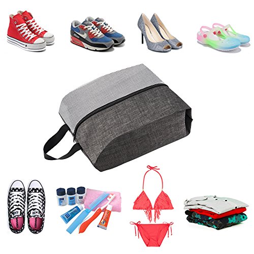 Travel Shoe Bags with Zippered & Handle Strap CGBE Visible Nylon Mesh Shoe Carrying Organizers One Fit Most 3 PACK (Dark gray)