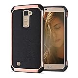 LG K10 Case, Premier LTE Case, Bicast Leather Hybrid, JoJoGoldStar Slim Fit Heavy Duty Polycarbonate and Silicone TPU Cover with Screen Protector and Stylus - Black