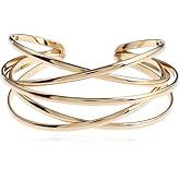 FUTIMELY Boho Chunky Cuff Bracelet for Women,Gold/Silver/Rose gold Multi-layer Cross Wire Bangle Bracelets Open Adjustable Wide Cuff Bracelet Fashion Statement Jewelry