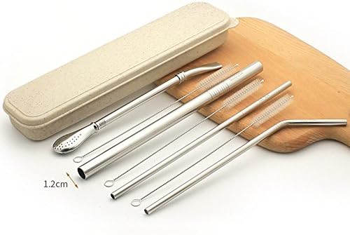 Set of 304 Stainless Steel Bombilla Filtered Straws Spoon Sucker Spoon Straws Heat-Resistant Metal Environment-Friendly Spoon Straws Non-Toxic Food-Grade CE FDA Authenticated (C)
