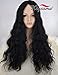 K’ryssma Realistic Looking Cheap Wigs for Black Women Christmas Long Wavy Full Machine Made Middle Part None Lace Glueless Synthetic Hair Wigs for Daily Wear Heat Resistant Black #1b 24 Inches
