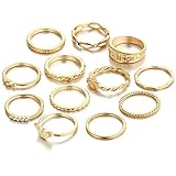 Mandystore 12Pcs Women's Boho Crystal Flower Knuckle Ring Rings for Girls Tibetan Turkish Ring Set