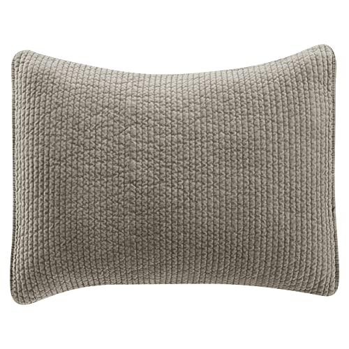 HiEnd Accents Stonewashed Velvet Quilted Pillow Sham, 21x34 inch, Taupe Solid C…