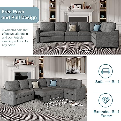 P PURLOVE Sectional Sofa for Living Room, Sectional Sleeper Sofa with