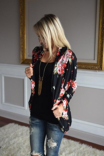 Gillberry Womens Boho Irregular Long Sleeve Wrap Kimono Cardigans Casual Coverup Coat Outwear Tops (S, Black)