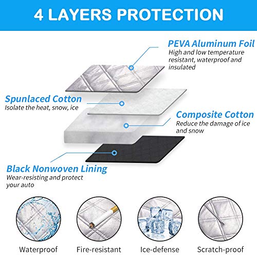 Mumu Sugar Car Windshield Snow Cover, Car Windshield Snow Ice Cover With 4 Layers Protector, Waterproof Windshield Winter Cover For Ice,Snow,Frost,UV Protection,Extra Large Size Fits for Most Vehicles