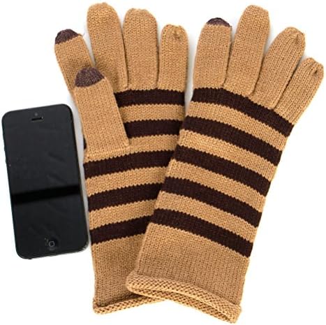 Fashion chic Winter Striped colorblock gloves Camel