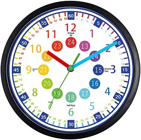 BREIS Telling Time Teaching Clock – 12 Inch Silent Wall Clock,Easy to Read Clock with Non Ticking Movement,Perfect Educational Tool for Kids Room,Homeschool, Classroom, Teachers and Parents (B)