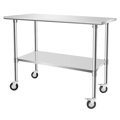 Hasopy Stainless Steel Table, 48" X 24" Work Table with Wheels， 2 ...