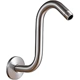 OFFO Shower Head Extension Arm 8 in, Brushed Nickel S Shaped Shower Arm with Flange High Rise Goose Neck Shower Extension