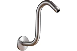 OFFO Shower Head Extension Arm 8 in, Brushed Nickel S Shaped Shower Arm with Flange High Rise Goose Neck Shower Extension