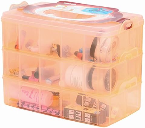 Ksmxos 3 Tier Big Demountable Bead Craft Jewellery Tool Storage Organiser with Adjustable Dividers 30 Compartments Container Box Orange