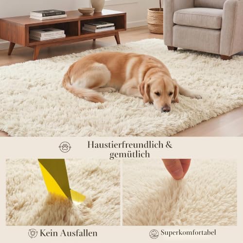 Hochflor Teppich Flauschig Creme Teppich Wohnzimmer Rund 100CM Teppiche Schlafzimmer Anti-Rutsch Bettvorleger Teppiche Weich rutschfest für Kinderzimmer
