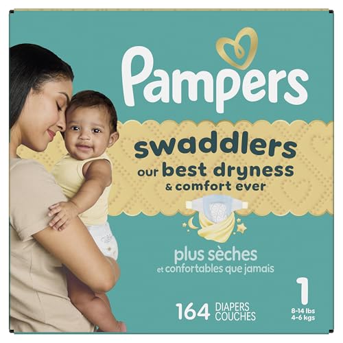 PAMPERS SWADDLERS DIAPERS, SIZE 1 (8-14 LBS), 164 COUNT, ABSORBENT, KEEPS BABY DRY AND COMFORTABLE, SKIN SAFE DISPOSABLE BABY DIAPER