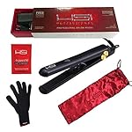HSI Professional Ceramic Tourmaline Ionic Flat Iron hair straightener, with Glove, Pouch and Travel Size Argan Oil Leave-in Hair Treatment (Packaging May Vary)