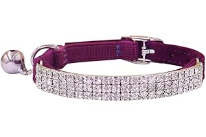 THAIN Rhinestones Cat Dog Collar Soft Velvet Safe Adjustable Collar Bling Diamante with Bells, 8-11 inch for Small Dogs and Cats (Purple)