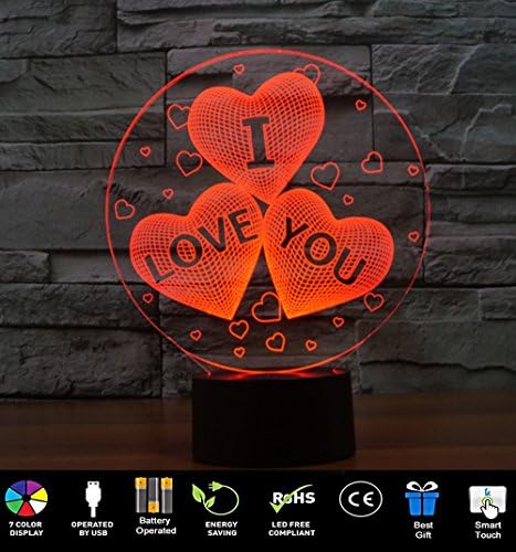 Valentine's Day 3D Optical Illusion Lamp , Aimetech Desk Lamp Night Light 7 Color Changing with USB for Bedroom Home Decoration(IOY)
