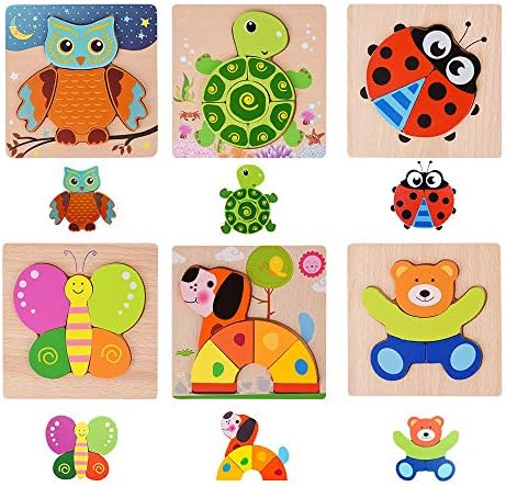 Eloki 木製パズル モンテッソーリ教育おもちゃ 木製ジグソーパズル 6歳以上の教育玩具 色の形認知スキル学習玩具 6種類のかわいい動物パズル 女の子と男の子用