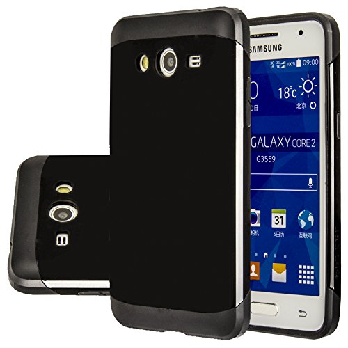 Galaxy Core 2 Case, AnoKe Armor Dual Layer Bumper Case TPU PC 2 in 1 Hybrid Protective Case for Samsung Galaxy Core 2 G355 G355M G355H (Armor Black)