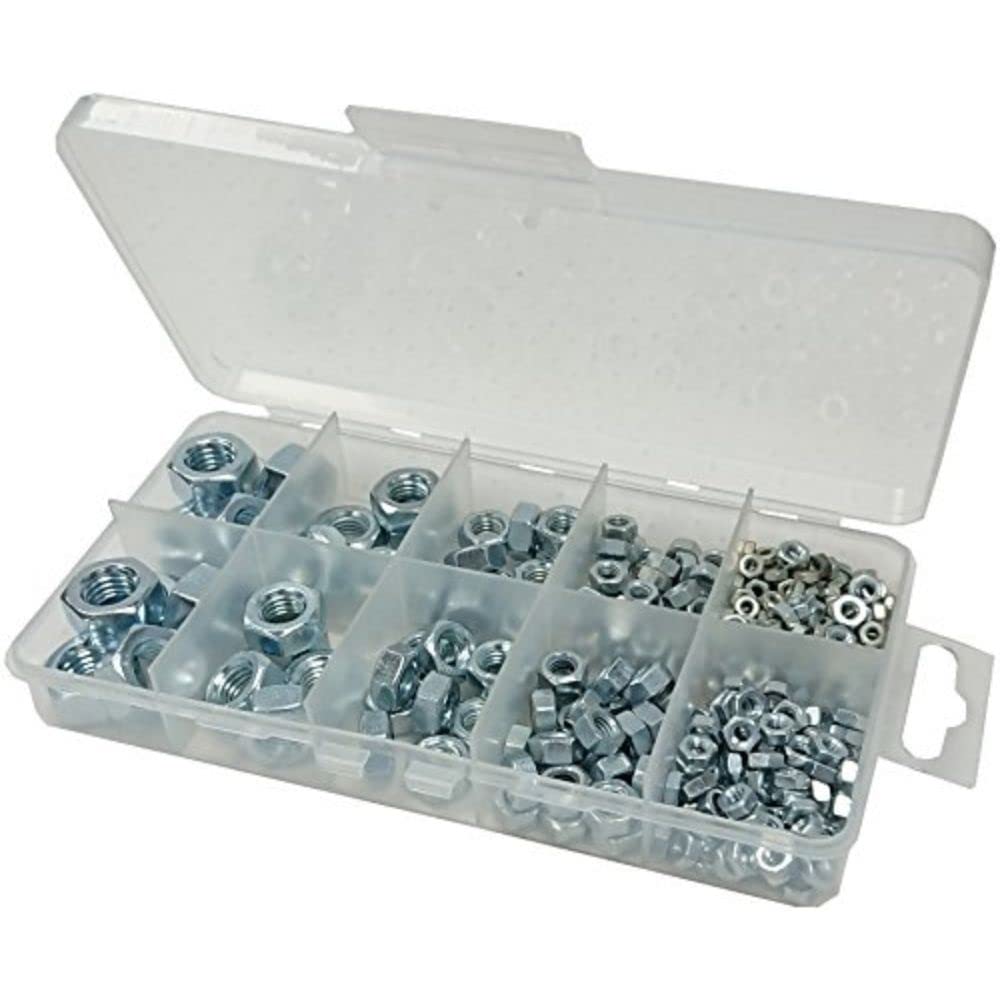 Merriway BH06564 (130 Pcs) Assortment of BZP Hex Nuts in a 10 Compartment Carry Case - Pack of 130 Pieces