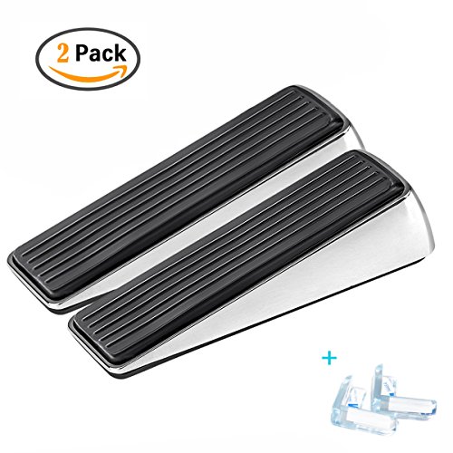 Door Stopper,WERTIOO Door Stops Premium Quality Zinc & Rubber Non-Rust Heavy Duty Wedge that Hugs Doors Tightly and Doesn’t Budge+2 pcs Corner Guards