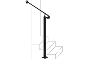 Zwinz Adjustable Handrail 1-2 Step, Wall&Floor Mounted Wrought Iron Handrails, Handrails for Outdoor Steps, Stair Rail with Installation Kit Hand Rail, Black