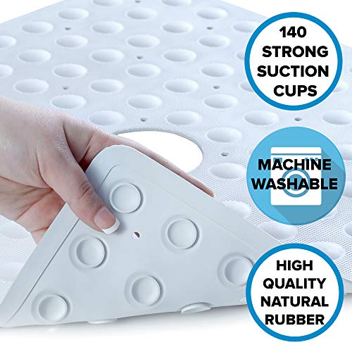 SlipX Solutions White Square Rubber Safety Shower Mat with Microban