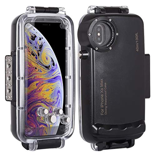 HAWELL iPhoneXS MAX Diving Case, Professional [40m/130ft] Surfing Swimming Snorkeling Photo Video Waterproof Protective Case Underwater Housing for iPhone with Lanyard (iPhone Xs MAX Black)