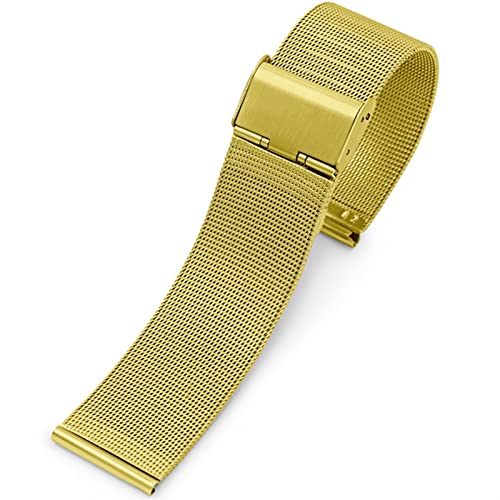 Stainless Steel Watch Band 8/10/12/13/14/15/16/17/18/19/20/21/22/23/24mm Silver Mesh Watchband 304 Stainless Steel Strap (Color : Gold, Size : 20mm) at Amazon