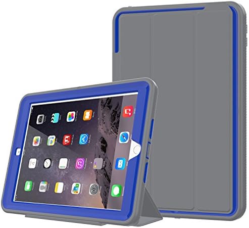 DUNNO iPad 6th/5th Generation Case (9.7 Inch, Released in 2017/2018), Three Layer Heavy Duty Full Protection Case with [Auto Sleep/Wake Up] Stand Design for iPad 5/6 Generation (Grey/Blue)