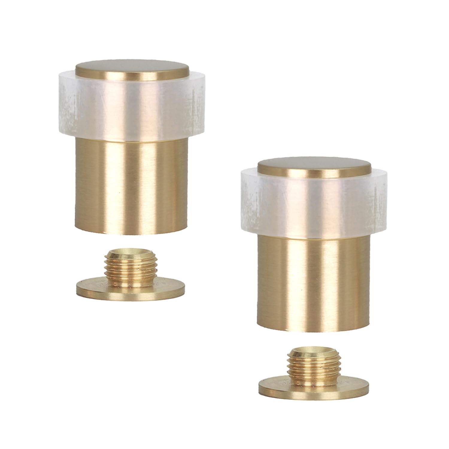 EVI Herrajes | Pack of 2 Brass Door Stop | Ø24x35mm | Floor Mounted | Matte Finished Brass | White Silicone Protection | Includes Screw + Fastening Plug | Model I-18024X35-BCB