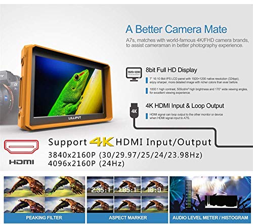Monitor Campo Camera Lilliput A7S 7 Pollici - Schermo IPS 1920x1200 Per DSLR E Videocamere 4K - Foto 3