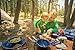 GSI Outdoors Camp Table Set for 4 I Includes Enamel Pioneer Plates, Bowls, & Coffee Mugs for Camping, Outdoors, RV