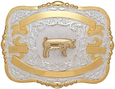 Crumrine Western Belt Buckle Kids Show Pig Bead Edge Gold White 384G