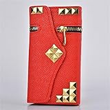 (Case for Galaxy S4/I9500) Bon Venu Unique Textured PU Leather Zipper Leather Flip Wallet Card Holder with Golden rivets Magnetic Money Pocket Case Multicolor Phone Bag Cover for Samsung Galaxy S4 i9500+ Screen Protector (Pattern 12)