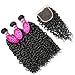 Younsolo Brazilian Water Wave Bundles with Closure (8 10 12+8) 100% Virgin Human hair 3 Bundles With Closure Free Part Unprocessed Wet and Wavy Curly Wave Water Human Hair Extensions Natural Color