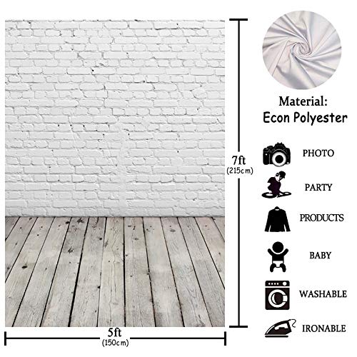 Allenjoy-5x7ft-Fabric-White-Brick-Wall-with-Gray-Wood-Floor-Photography-Backdrop-Newborn-Baby-Photoshoot-Child-Kids-1st-Birthday-Cake-Smash-Photo-Background-Photographer-Props