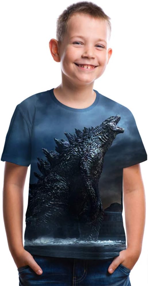 Boys Cartoon Monster Shirt Kids t-Shirt 3D Printing Shirt for boy Girl Summer Tops tee, Blue 5, suggest hight 130 cm / 6-7 old